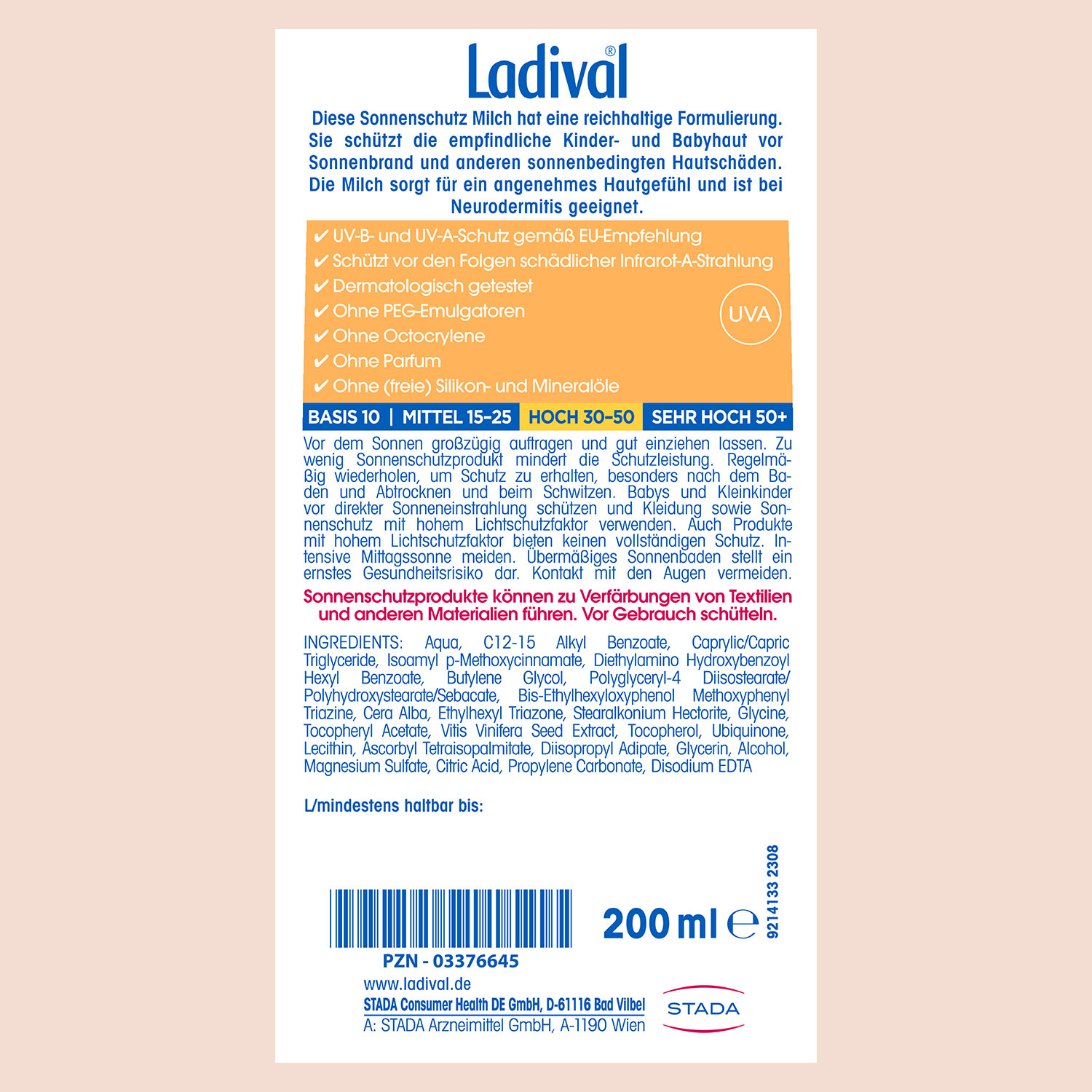 LADIVAL Kinder Sonnenmilch LSF 30