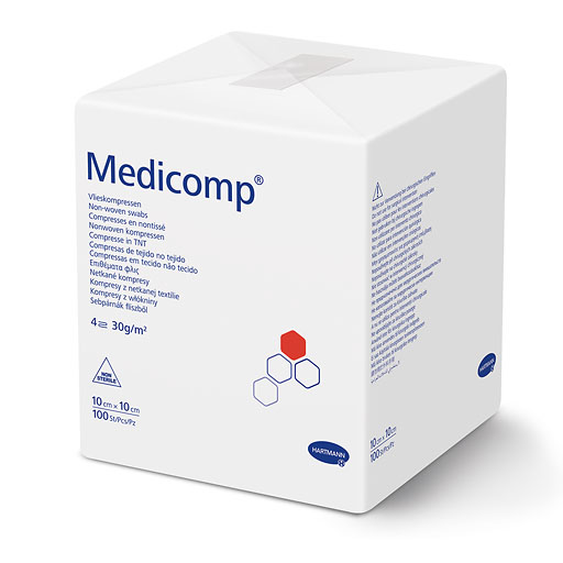 MEDICOMP Vlieskomp. unsteril 10x10 cm 4fach 100 St