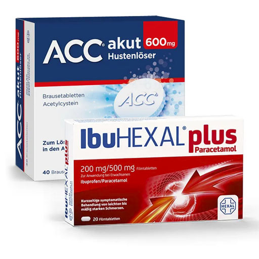 SparSet: 1x ACC akut 600 Brausetabletten* 40 St + 1x IBUHEXAL plus Paracetamol 200 mg/500 mg Filmtabl.* 20 St 1 St