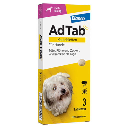 AdTab 112 mg Kautabletten für Hunde >2,5—5,5 kg<sup> 6</sup>  3 St