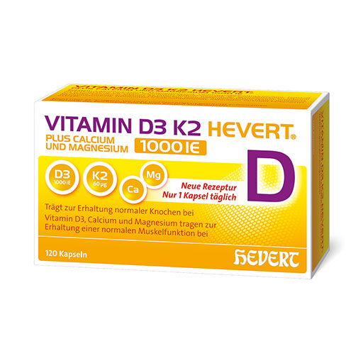 VITAMIN D3 K2 Hevert+Calcium u. Magnes.1000 IE Kps. 120 St