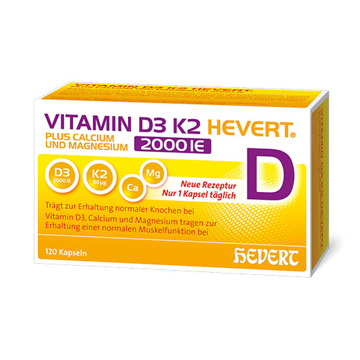 VITAMIN D3 K2 Hevert+Calcium u. Magnes.2000 IE Kps. 120 St  